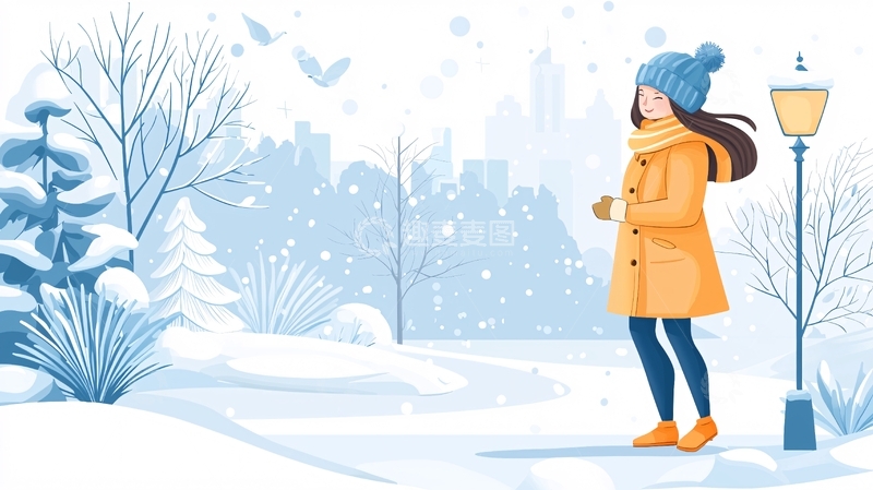 高清大图下载【趣麦麦图】冬日少女雪地散步