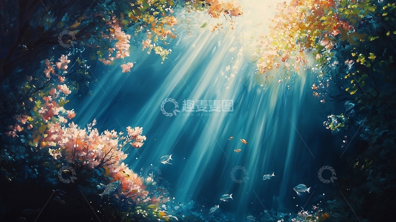 高清大图下载【趣麦麦图】森林中的阳光穿透树叶
