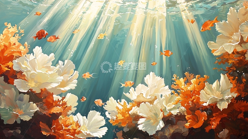 高清大图下载【趣麦麦图】海底珊瑚与游鱼