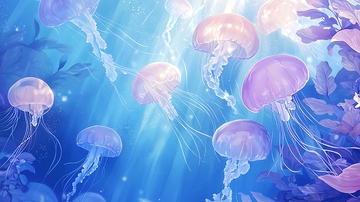 梦幻海底水母群游场景
