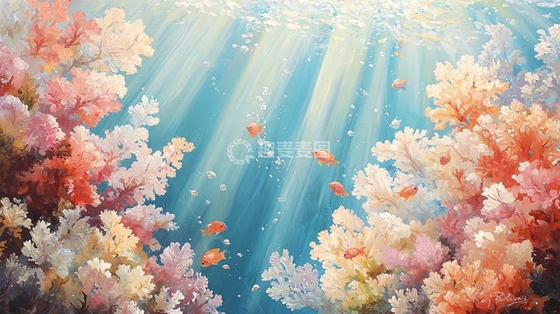 高清大图下载【趣麦麦图】海底珊瑚鱼群光影艺术画