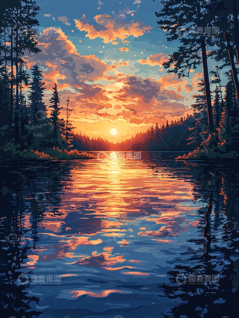 高清大图下载【趣麦麦图】湖面日落的绝美倒影