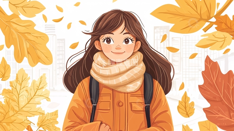 高清大图下载【趣麦麦图】秋日少女落叶飘飘
