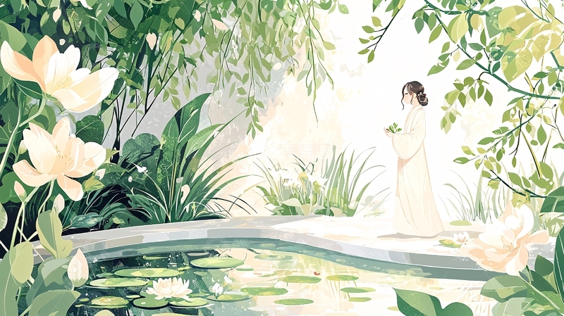 高清大图下载【趣麦麦图】水边女子与绿色植物