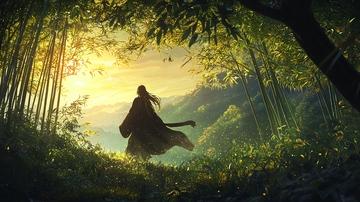 森林中的侠客背影