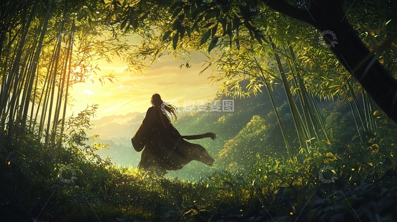 高清大图下载【趣麦麦图】森林中的侠客背影