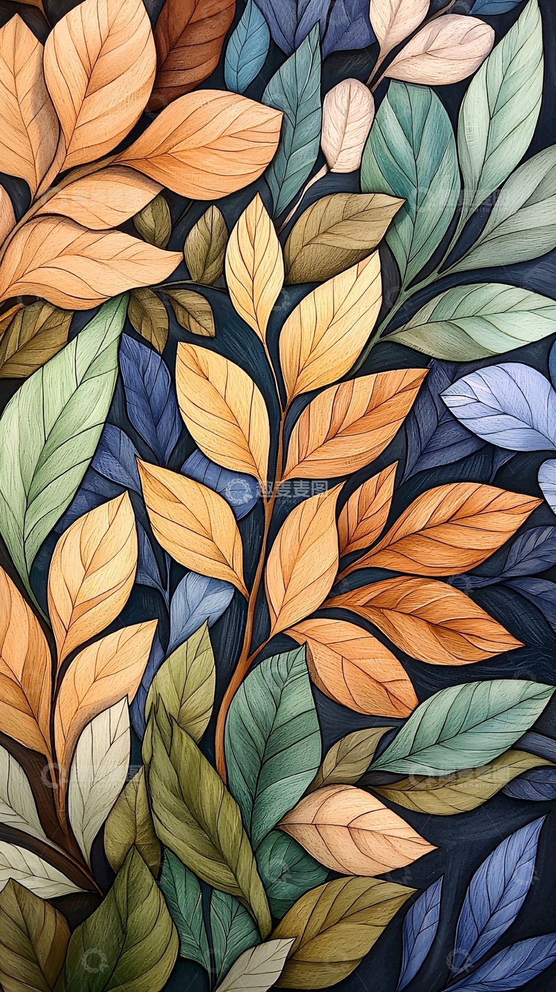 高清大图下载【趣麦麦图】秋叶色彩斑斓背景图