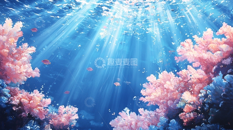 高清大图下载【趣麦麦图】海底珊瑚鱼群光影
