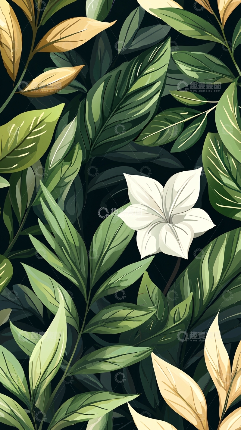 高清大图下载【趣麦麦图】热带植物与白色花朵背景图