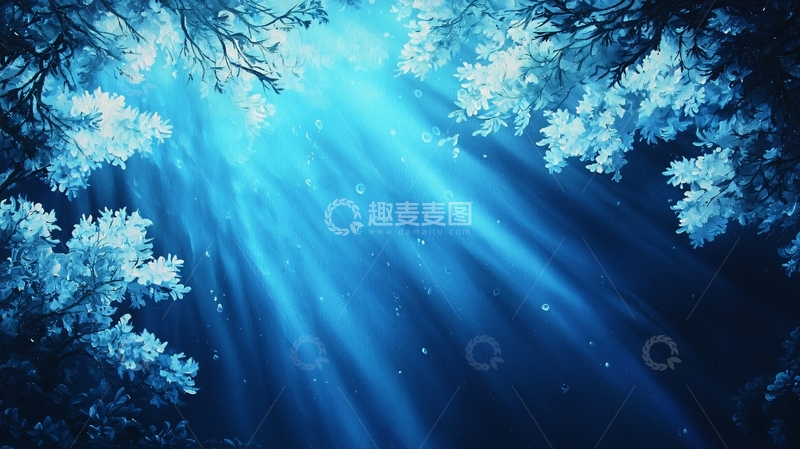 高清大图下载【趣麦麦图】蓝色森林光束自然风景