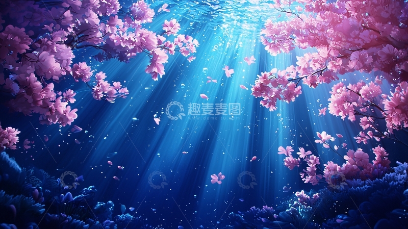 高清大图下载【趣麦麦图】梦幻海底樱花光束