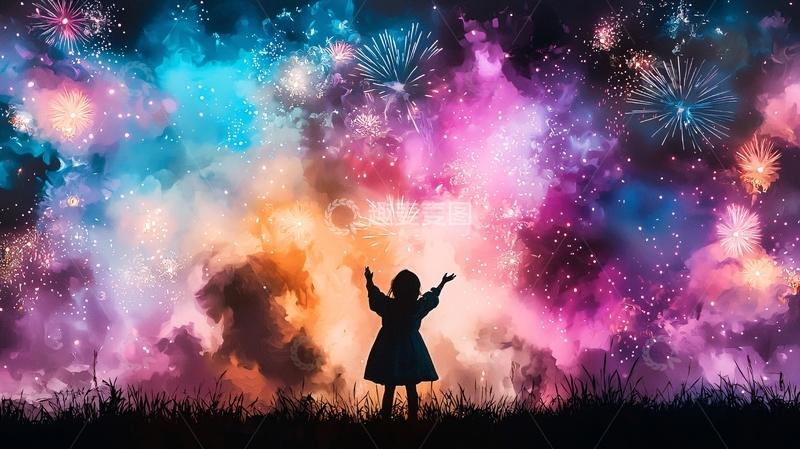 高清大图下载【趣麦麦图】庆祝夜晚的女孩