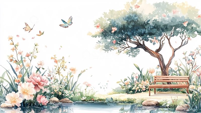 高清大图下载【趣麦麦图】水彩风花园风景