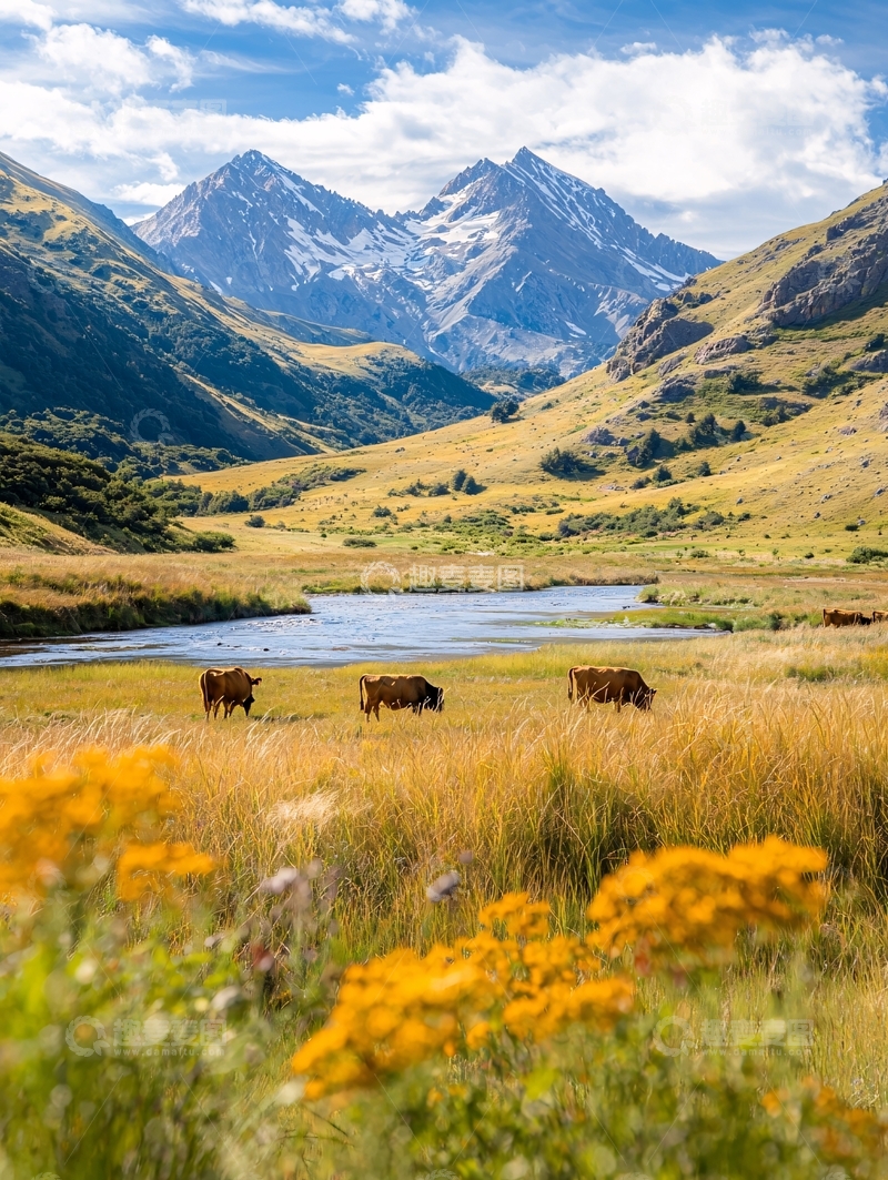 高清大图下载【趣麦麦图】山谷中的牛群