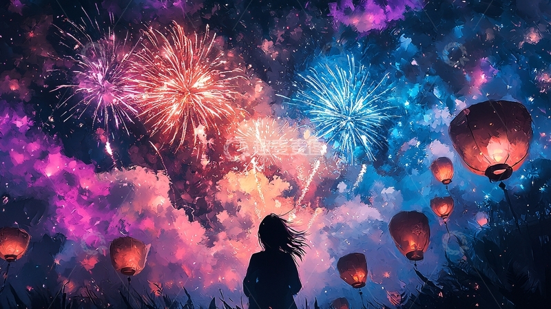 高清大图下载【趣麦麦图】夜晚烟花高清图片
