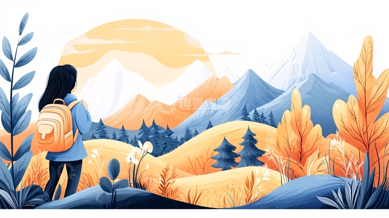 高清大图下载【趣麦麦图】女孩背包在山间旅行