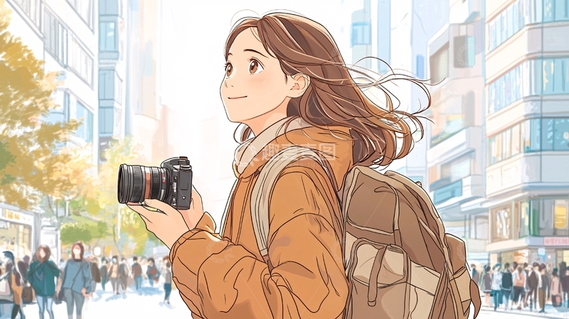 高清大图下载【趣麦麦图】拿着相机旅行的女孩