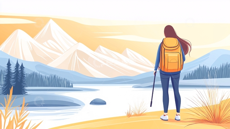 高清大图下载【趣麦麦图】女性背包徒步看湖光山色