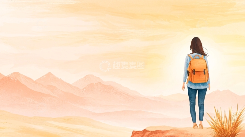 高清大图下载【趣麦麦图】女孩背影看远方山脉
