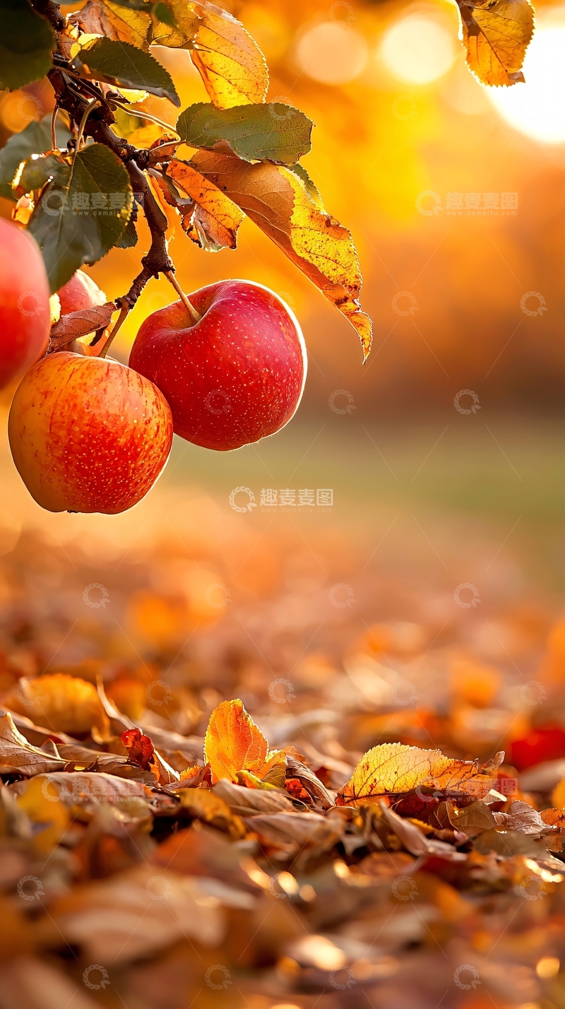 高清大图下载【趣麦麦图】秋日苹果与落叶