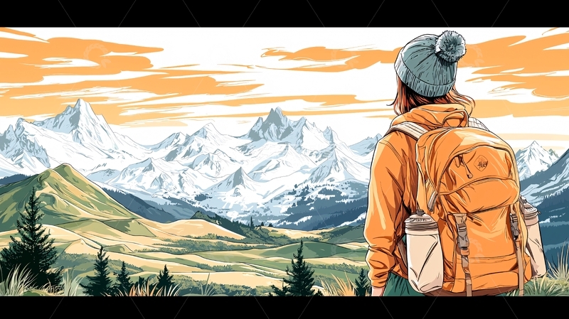 高清大图下载【趣麦麦图】登山者看雪山远景