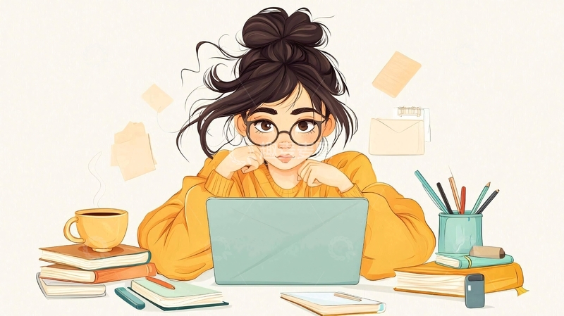 高清大图下载【趣麦麦图】戴眼镜的女孩使用电脑