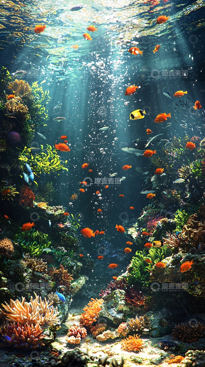 高清大图下载【趣麦麦图】海底珊瑚鱼群生态景观