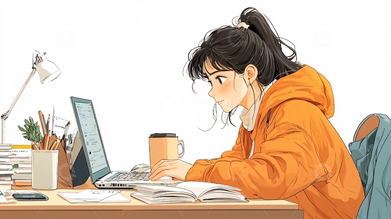 高清大图下载【趣麦麦图】专注学习的女孩