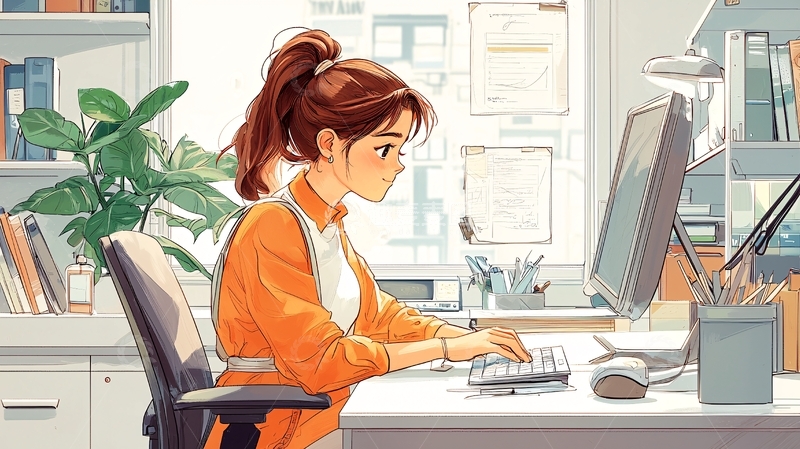 高清大图下载【趣麦麦图】专注工作的女孩