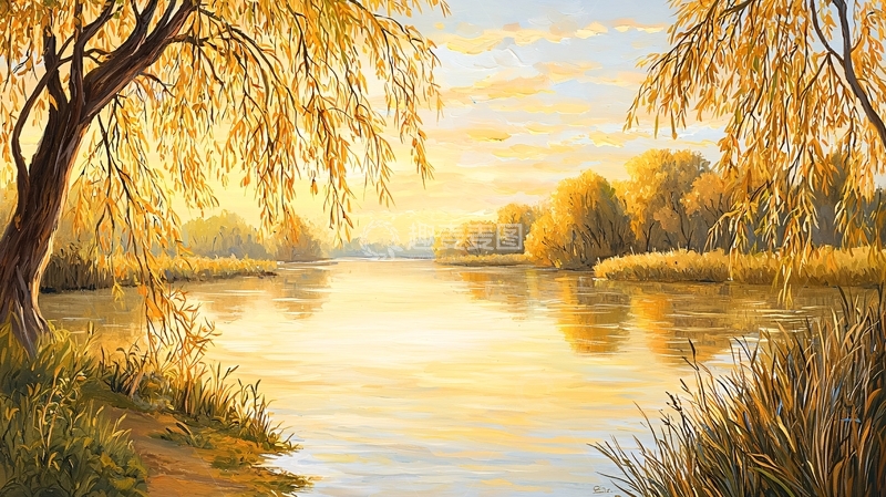 高清大图下载【趣麦麦图】金色秋季湖边风景