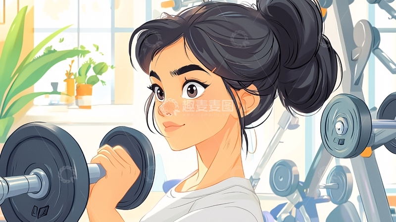 高清大图下载【趣麦麦图】健身少女举哑铃特写