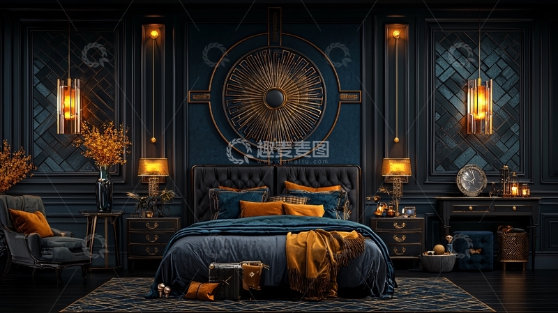 高清大图下载【趣麦麦图】豪华黑暗风卧室