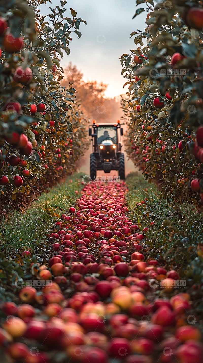 高清大图下载【趣麦麦图】-苹果收获季节的果园