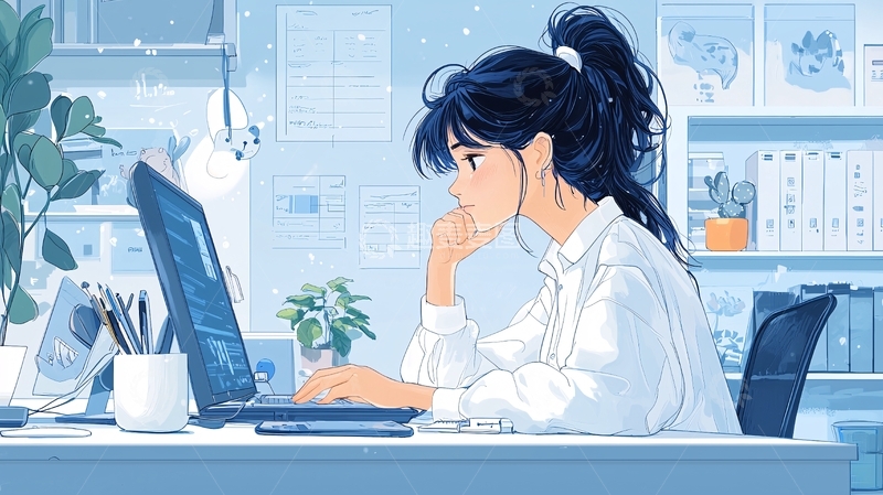 高清大图下载【趣麦麦图】动漫少女专注工作