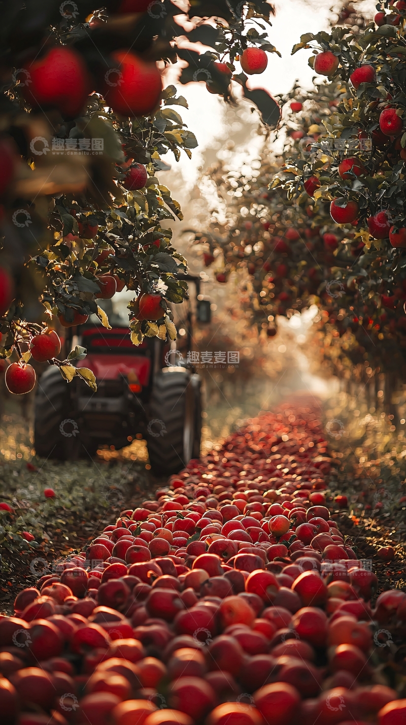 高清大图下载【趣麦麦图】-苹果收获季节的果园