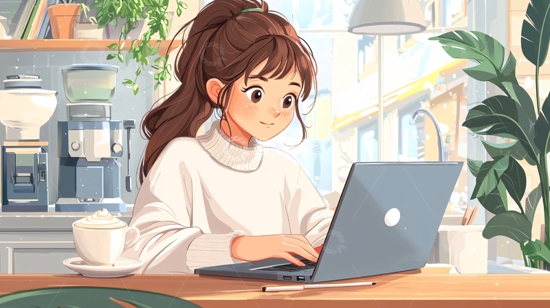 高清大图下载【趣麦麦图】女孩在家工作