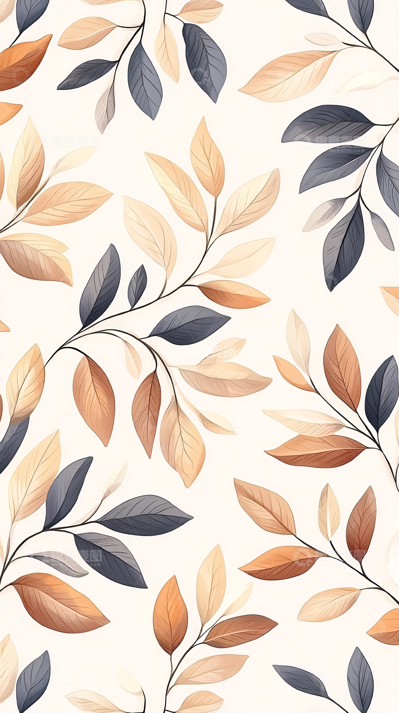 高清大图下载【趣麦麦图】秋叶树枝背景图案