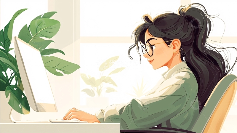 高清大图下载【趣麦麦图】专注工作的女孩