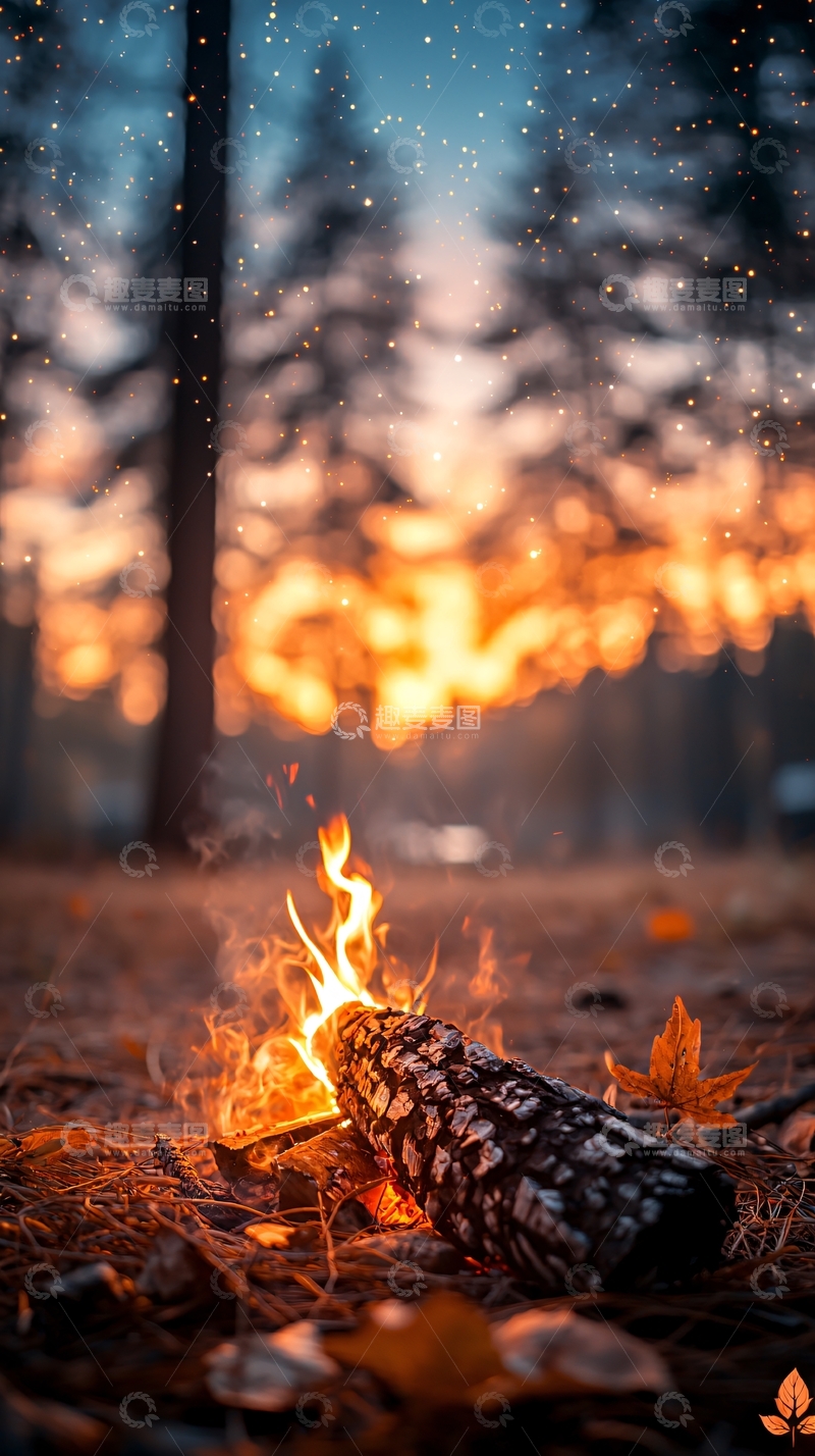 高清大图下载【趣麦麦图】秋日森林中的篝火