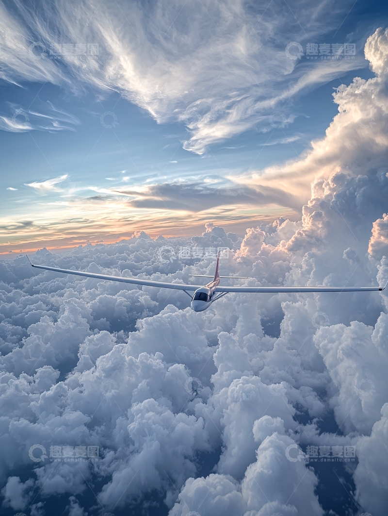 高清大图下载【趣麦麦图】飞机翱翔在云层之上