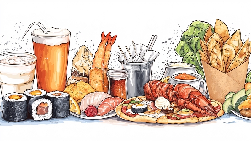 各色食物组合的绘画