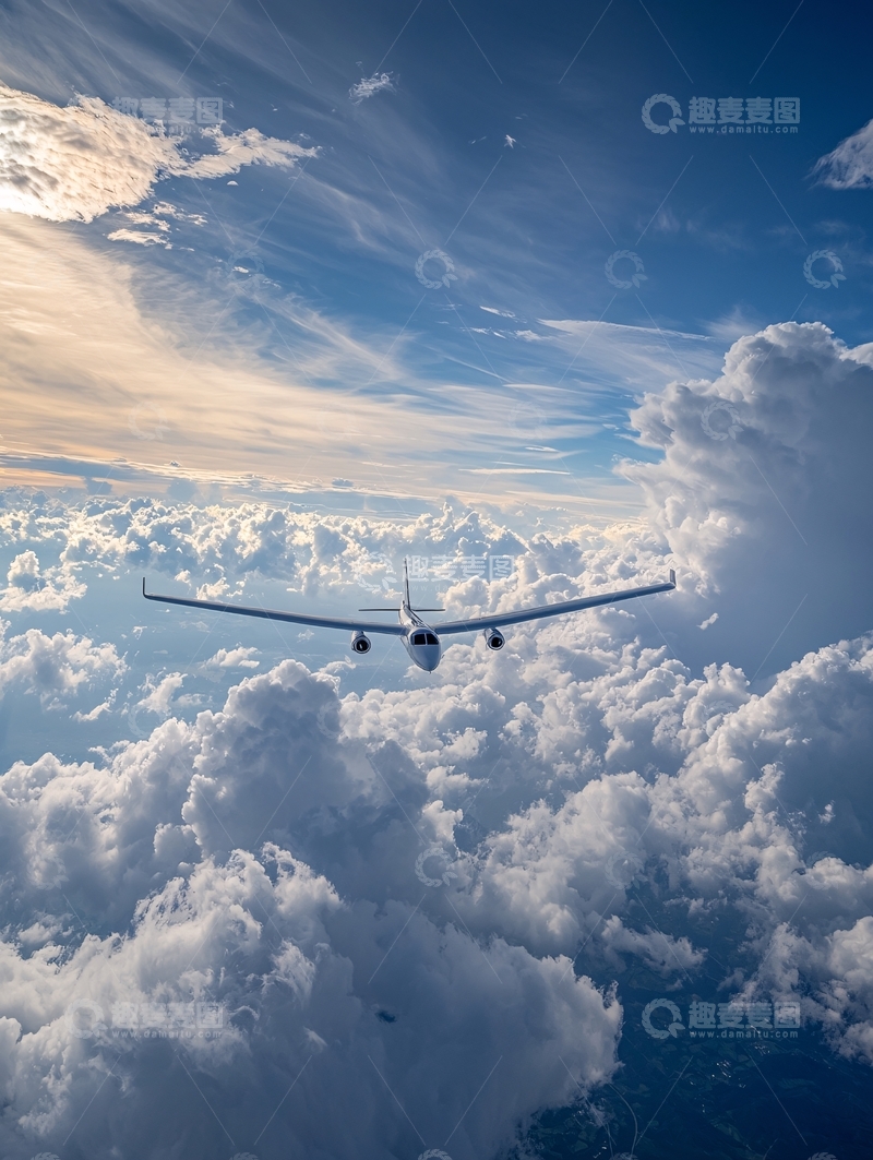 高清大图下载【趣麦麦图】空中飞机穿越云层