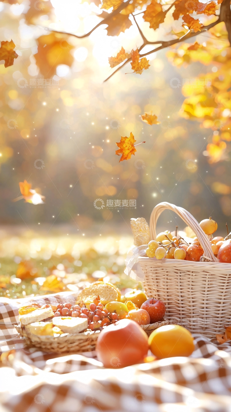高清大图下载【趣麦麦图】秋日野餐篮子里的果实