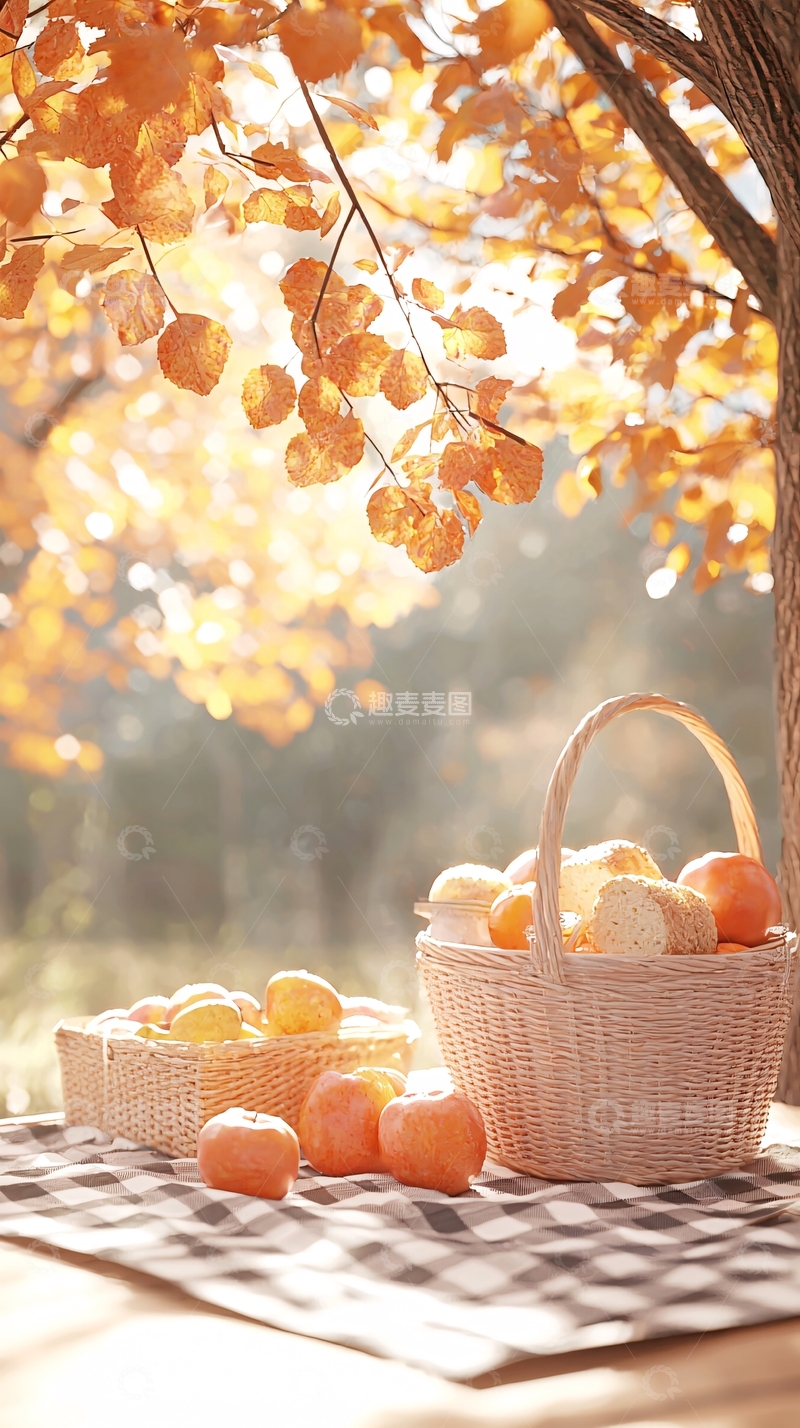 高清大图下载【趣麦麦图】秋日阳光下的果实篮子