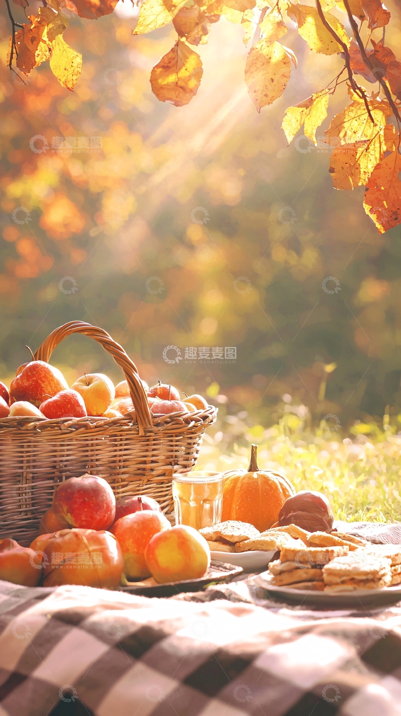 高清大图下载【趣麦麦图】秋日野餐篮与苹果