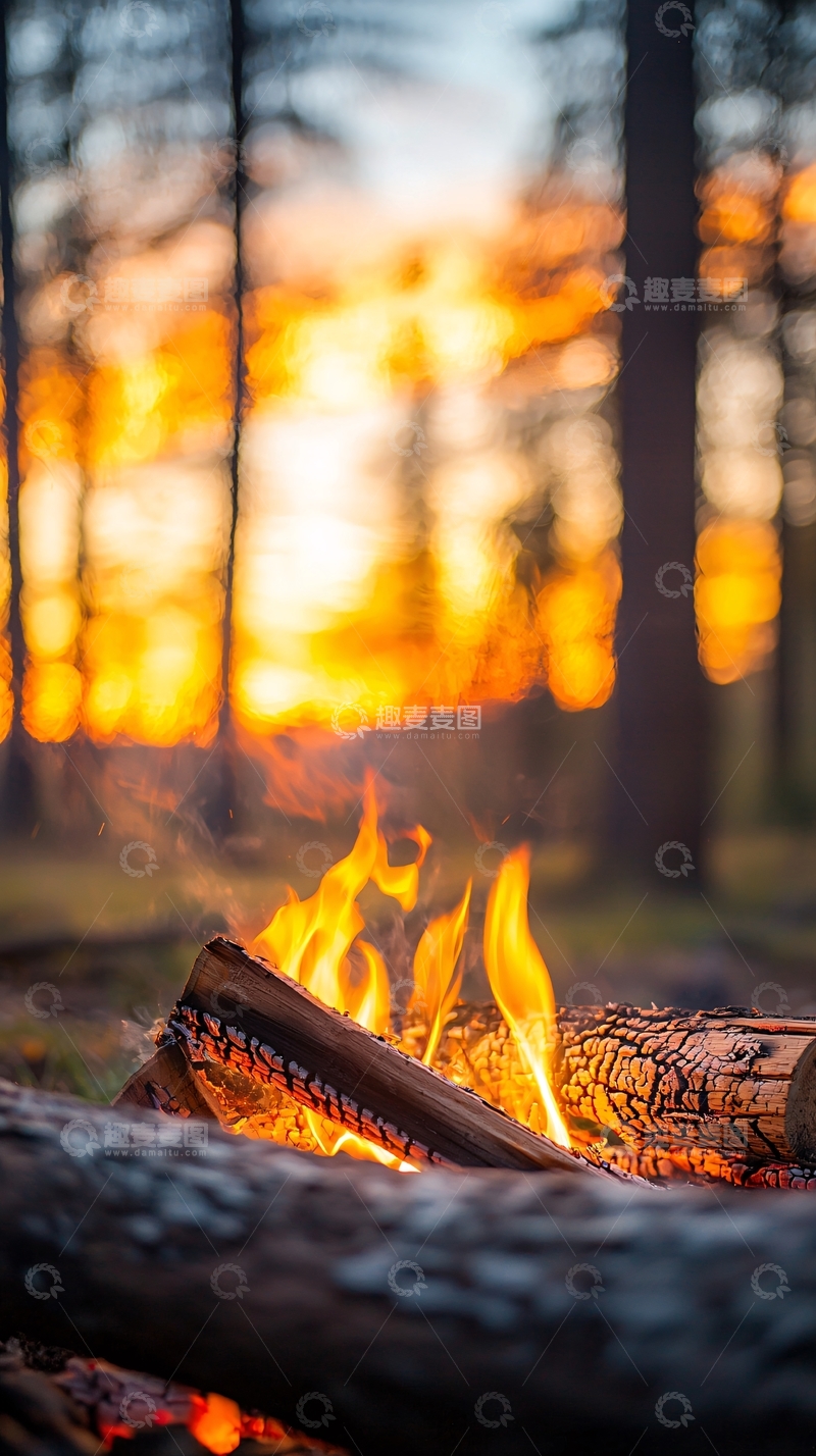 高清大图下载【趣麦麦图】森林中的篝火场景