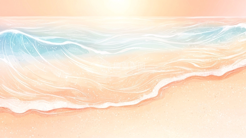 高清大图下载【趣麦麦图】粉色海滩水彩画