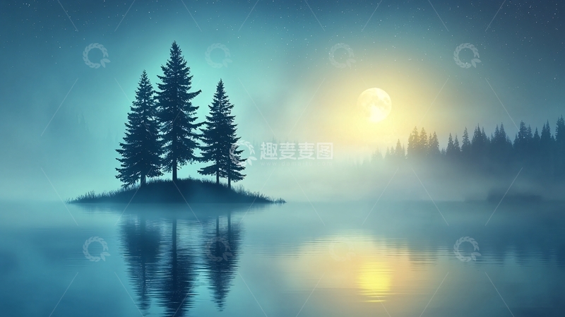 高清大图下载【趣麦麦图】月光下的静谧湖景2