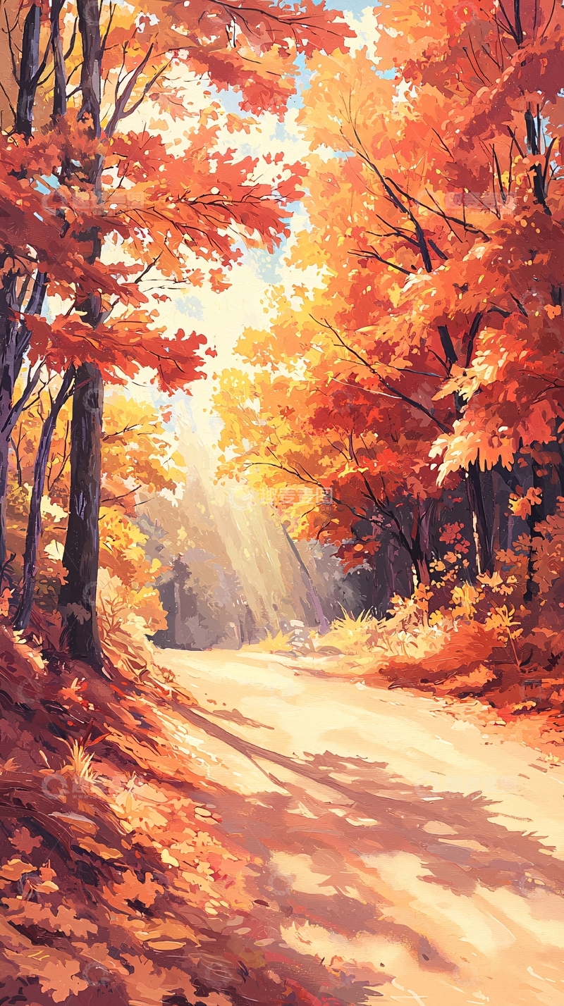 高清大图下载【趣麦麦图】秋日森林小路风景
