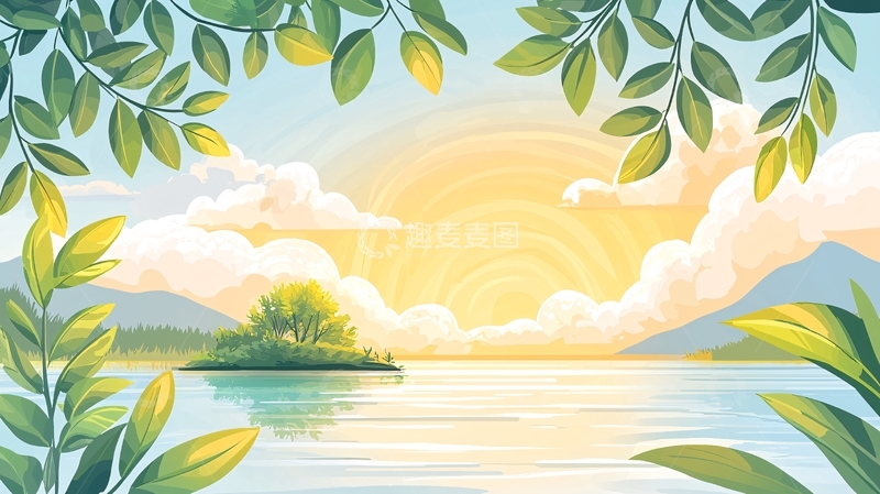 高清大图下载【趣麦麦图】夕阳下的宁静湖景